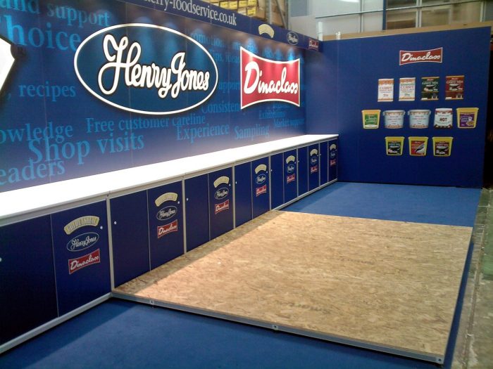 Exhibition stand including raised floor built from Tecna T3